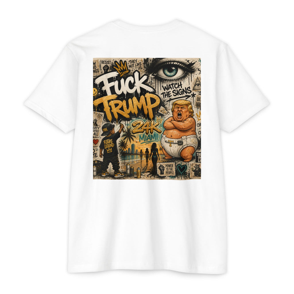 Anti‑Trump Graphic T‑Shirt — Cute Monkey Hear no...what?!? Front, Gritty Back Statement