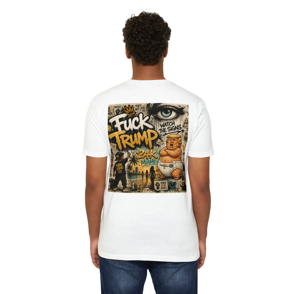 Anti‑Trump Graphic T‑Shirt — Cute Monkey Hear no...what?!? Front, Gritty Back Statement